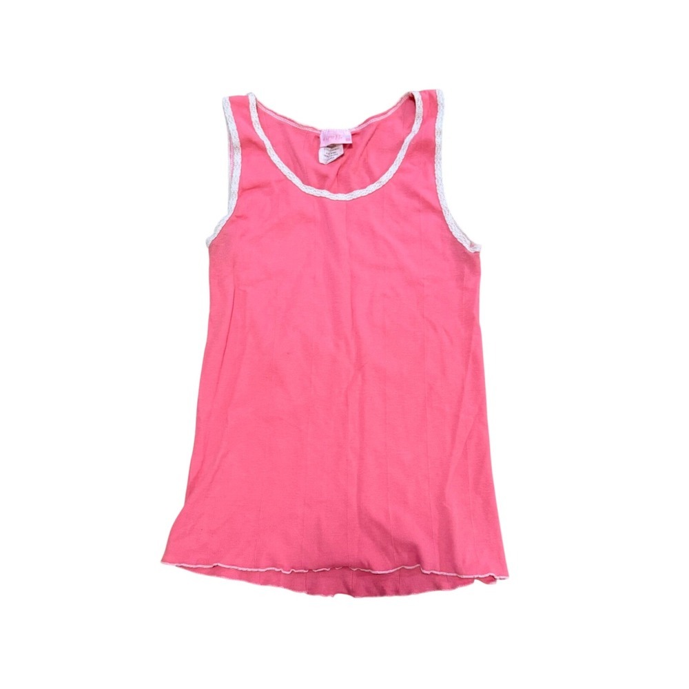 Vintage Sparkl Pink Lace Trim Ribbed Tank Top Women Small Y2K Coquette